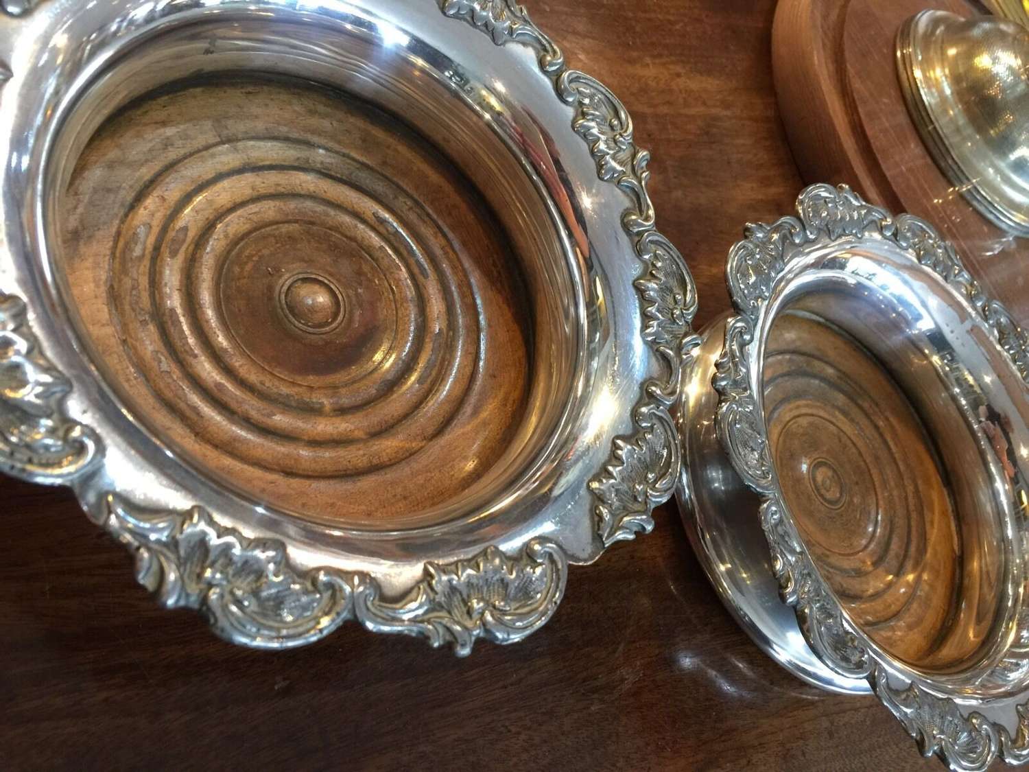 A Pair of Georgian old Sheffield plate Wine coasters