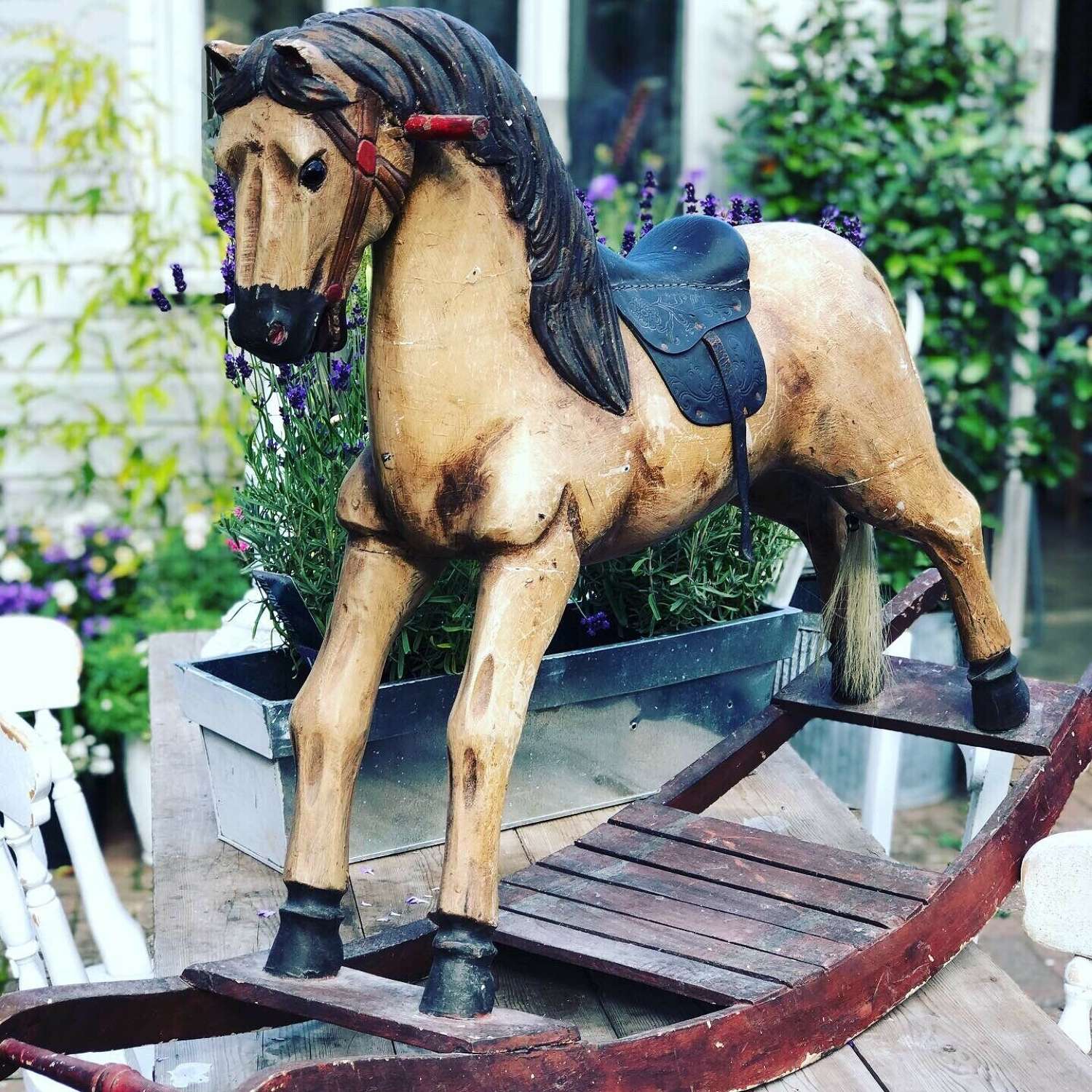 Vintage wooden rocking horse.