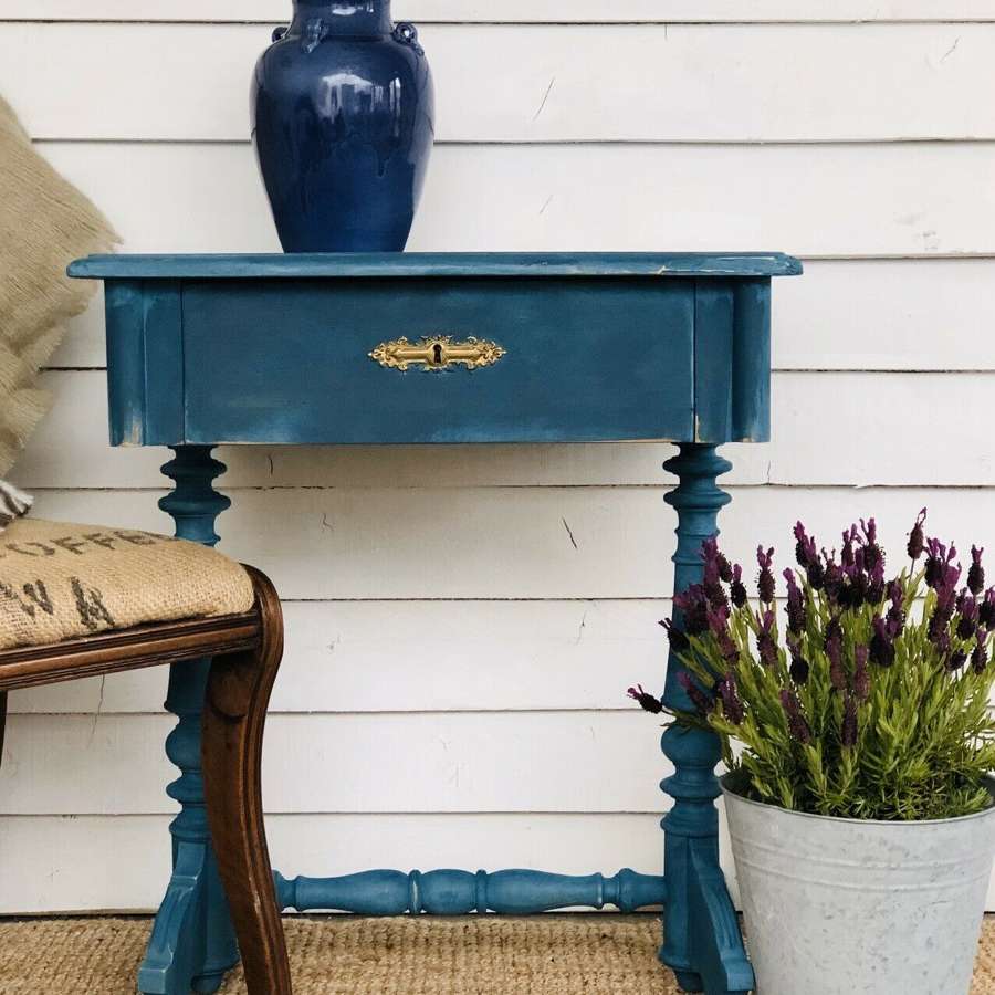 Antique Blue Painted Pine Side Table