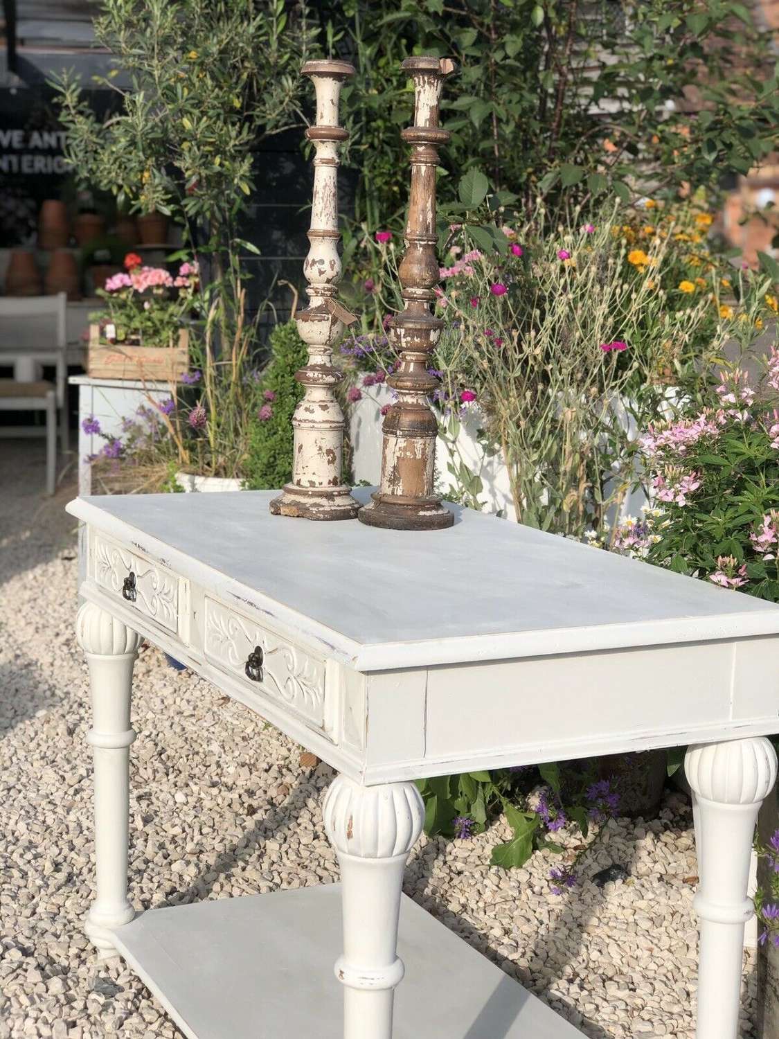 French Style Shabby Chic Sofa Side Table Cream Painted.