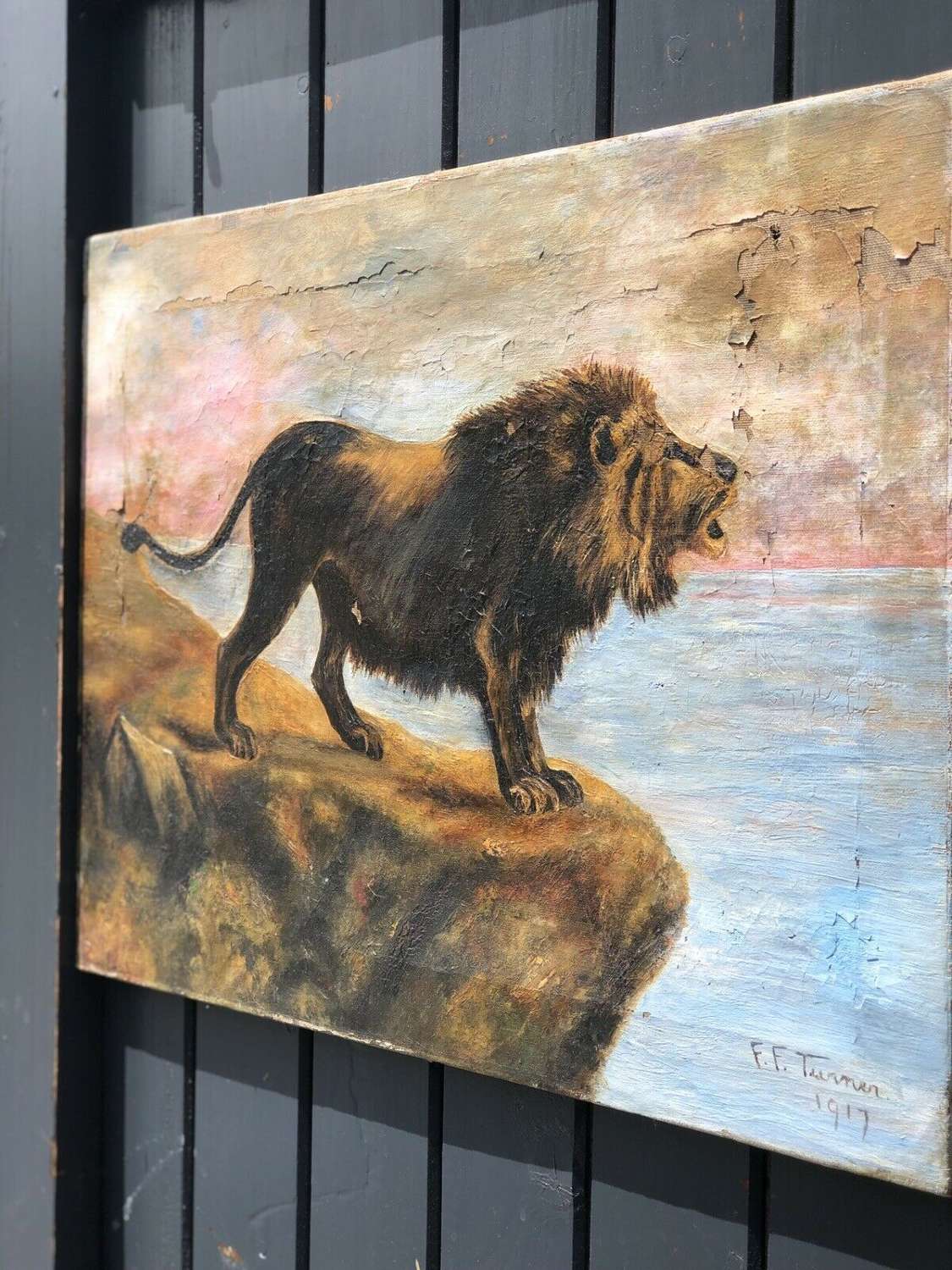 1917 lion oil painting