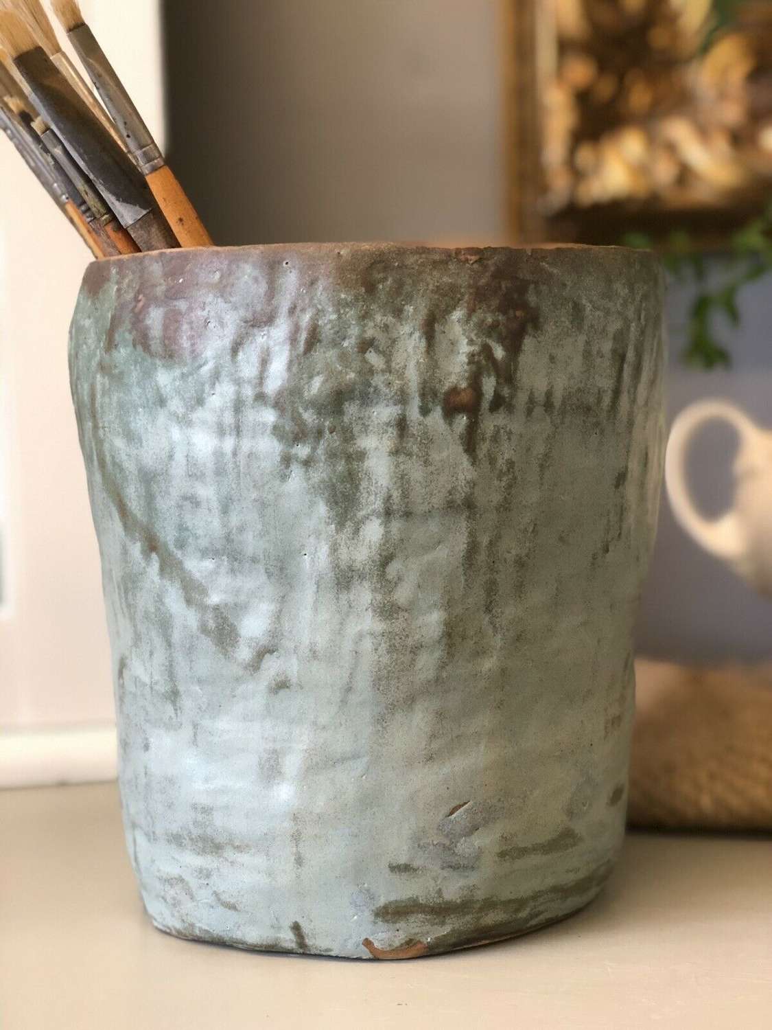 Unusual handmade Studio Pottery Brush Pot