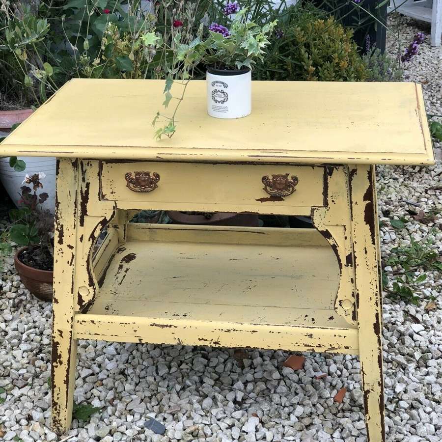 Antique yellow painted side table