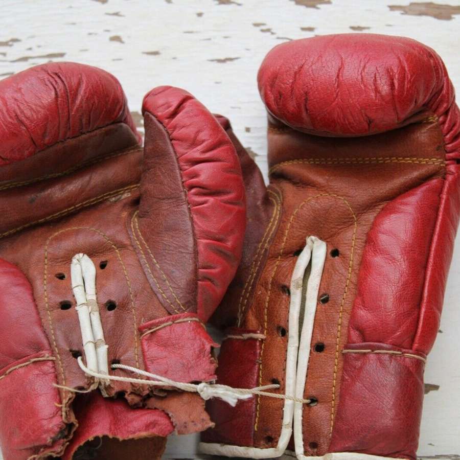 Red leather kids boxing gloves