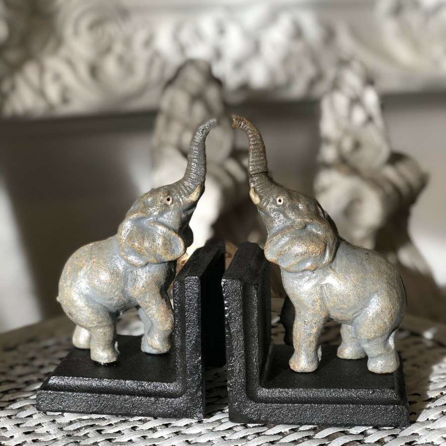 Elephant bookends in cast metal