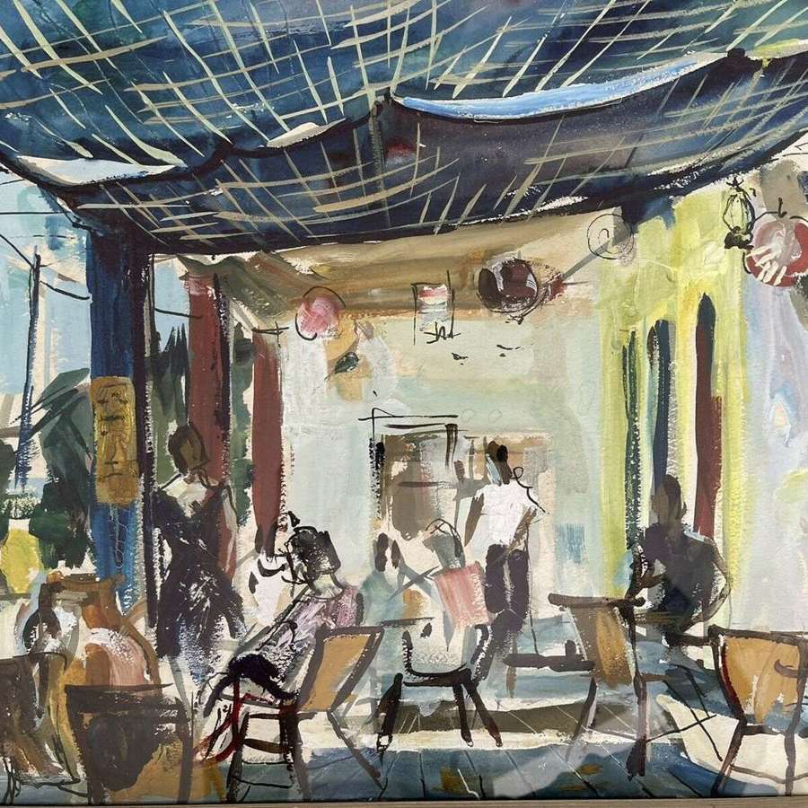Terry Mcglynn Original Oil On Paper Cafe Scene.