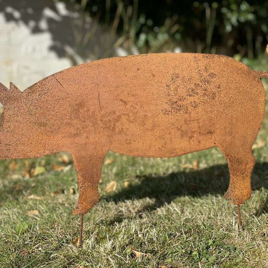Rusty hog garden sculpture