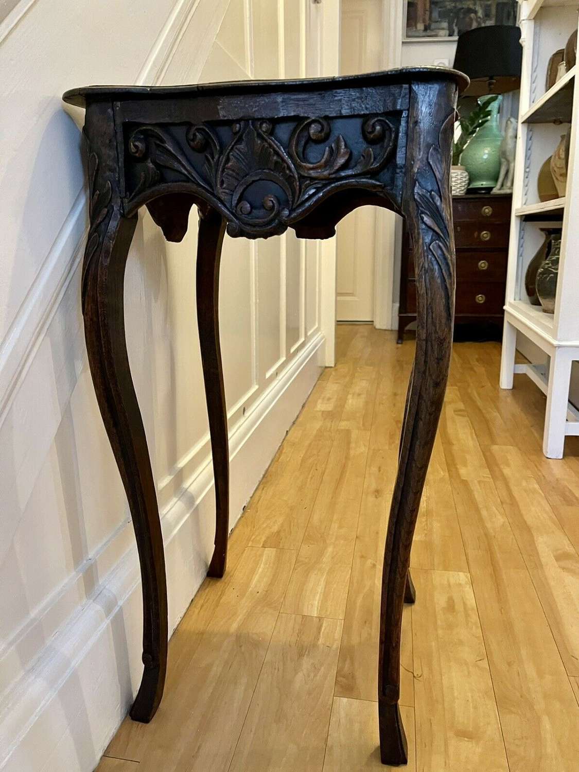 Antique oak French carved side table