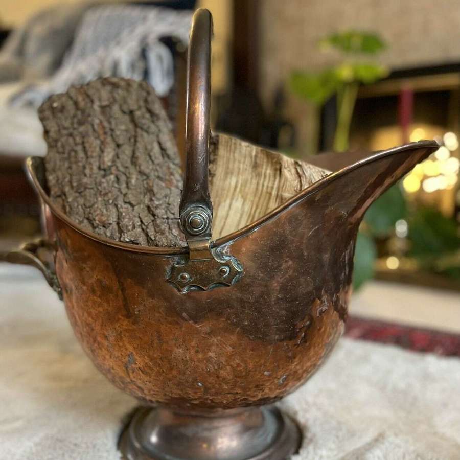 19th Century copper "helmet" shaped coal scuttle or log bin