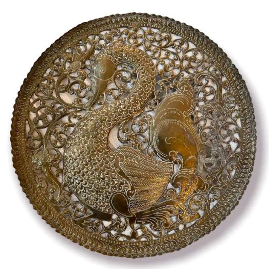Antique brass panel depicting a swan