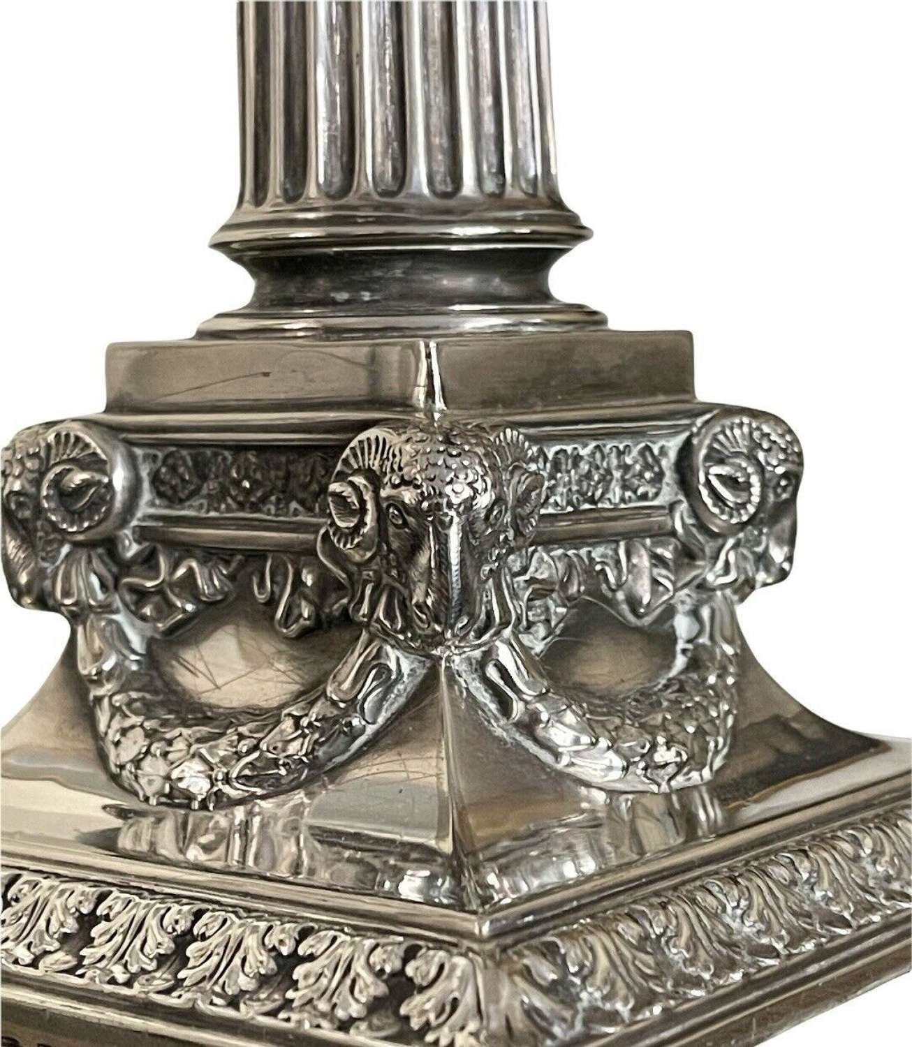 Antique silver plated Corinthian column lamp base Elkington & Co.