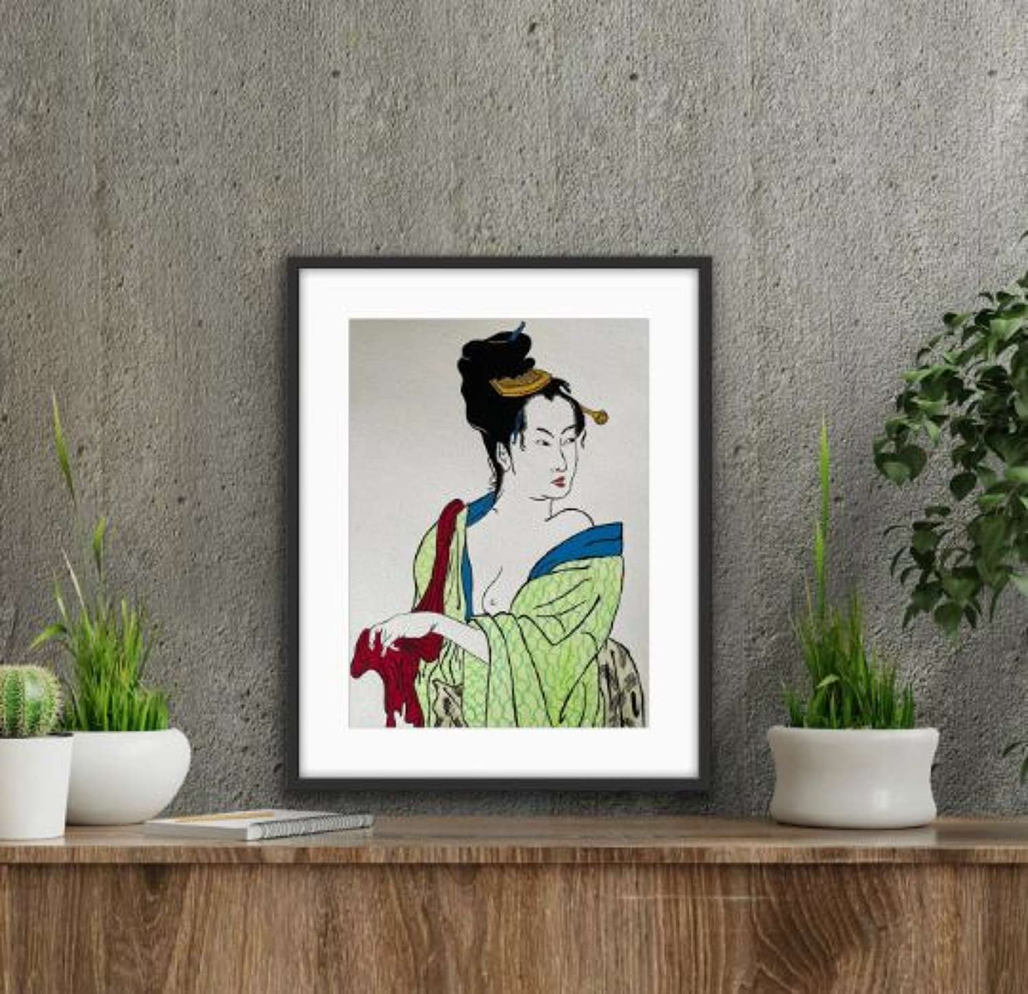 Original watercolour painting Japanese Geisha girl by Mark Clift