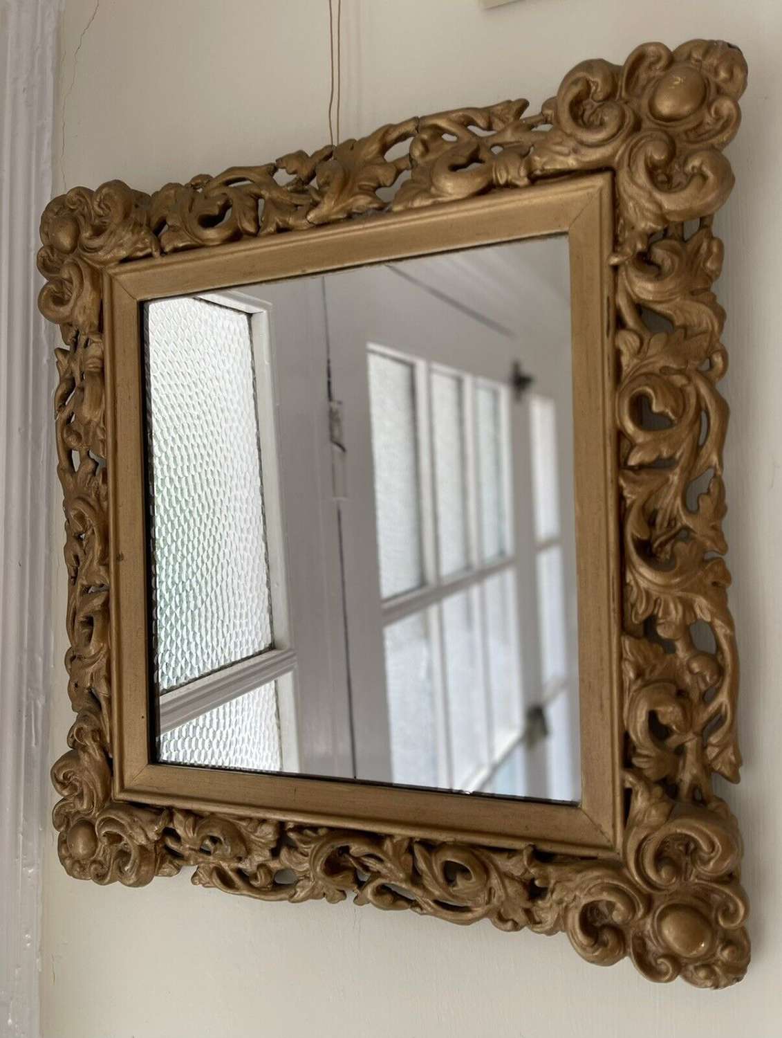 Antique 19th century carved wooden Rococo mirror