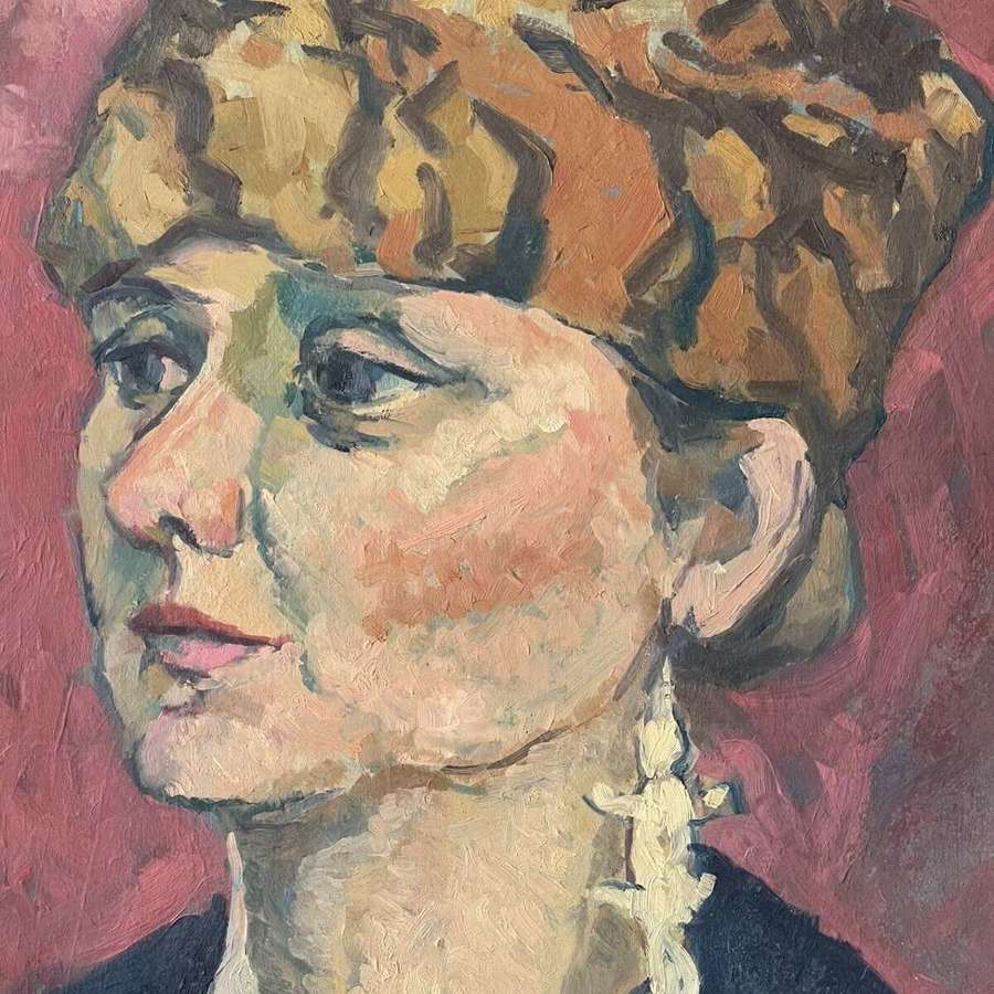 Portrait painting of a lady Oil on Board Bloomsbury Style