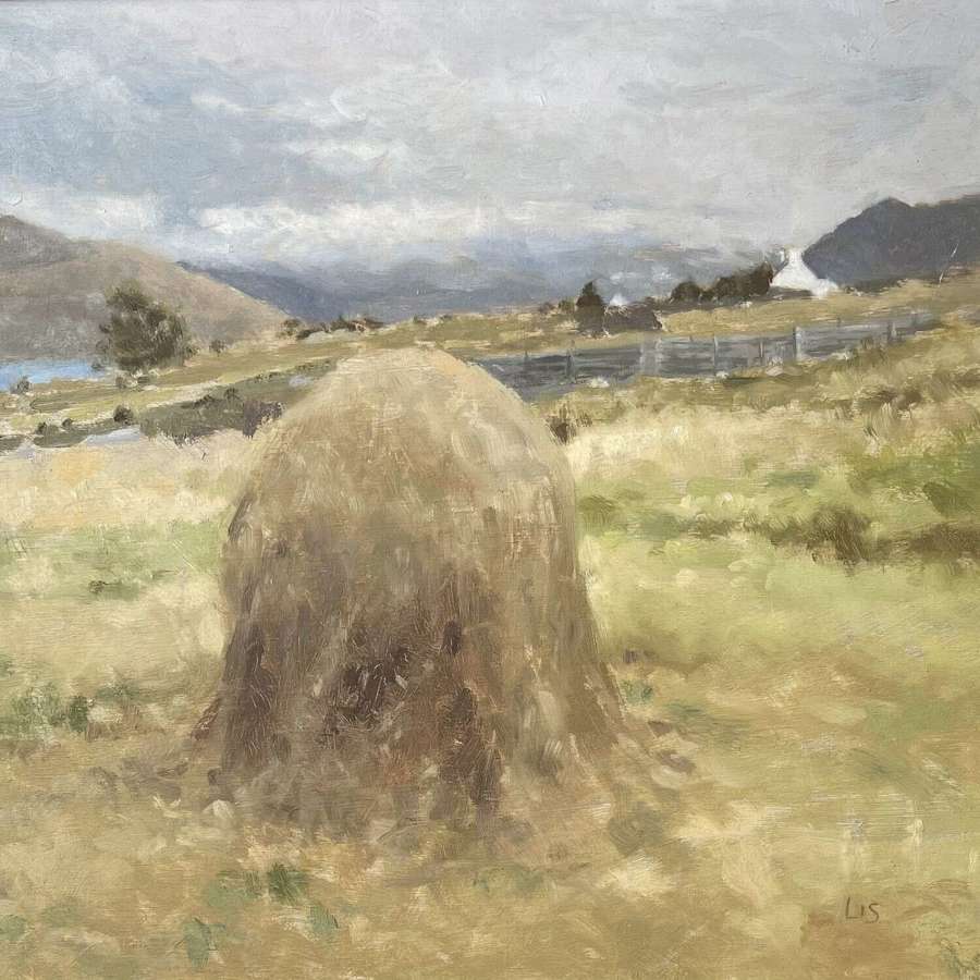 Hay meadow landscape painting