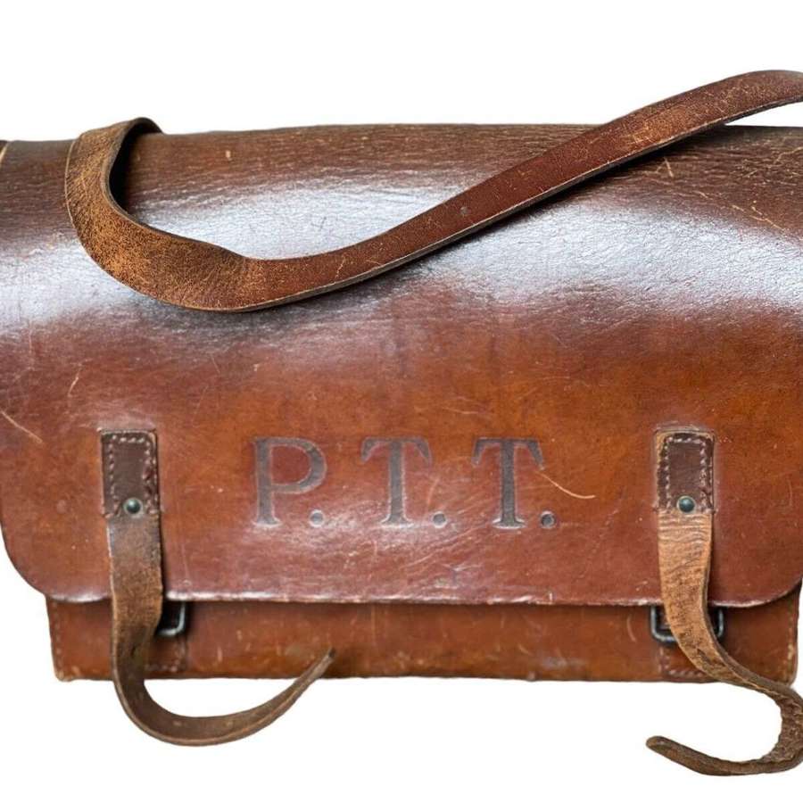 Antique Leather Messenger Bag, French Telegraph La Poste Postal PTT