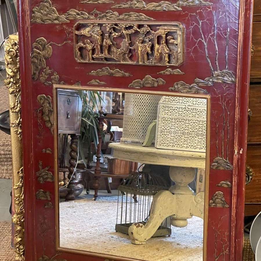 Red Chinese Lacquer mirror circa 1940