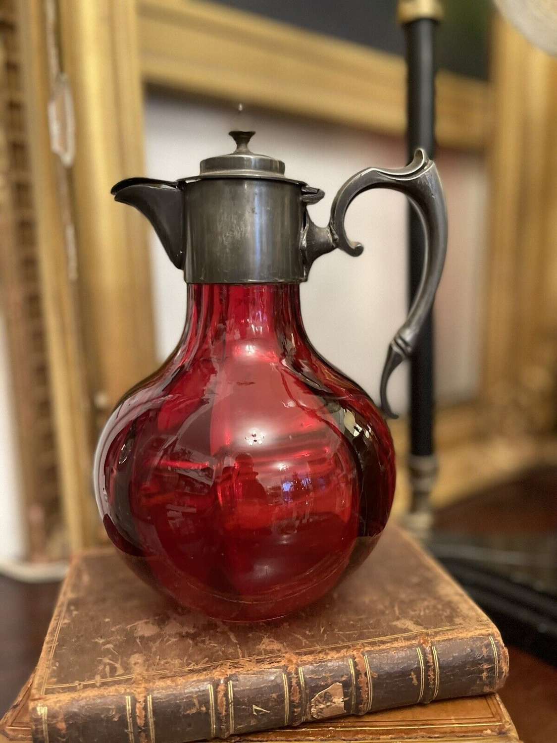 19th Century cranberry glass claret jug