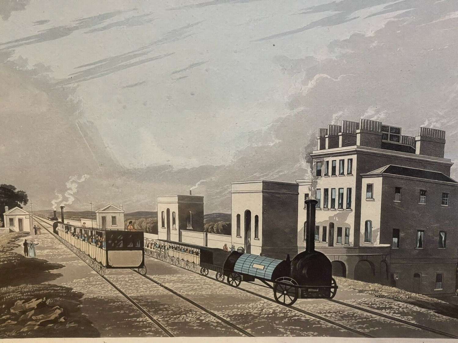 MANCHESTER & LIVERPOOL RAILWAY AT NEWTON AQUATINT 1825