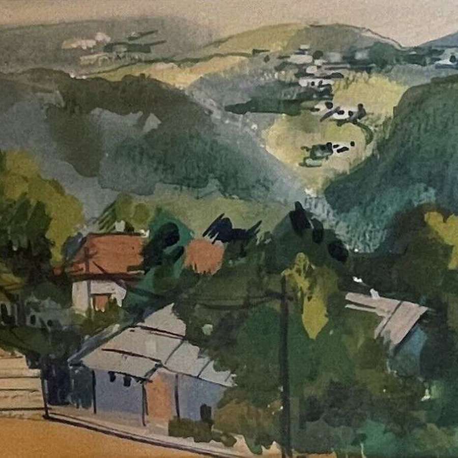 Original vintage watercolour painting Provence Signed M Burfield.