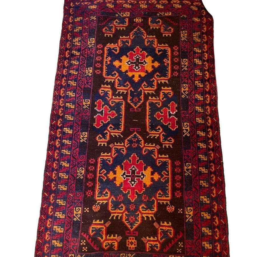 Vintage hand woven Persian belouch rug 107cm x 184 cm Blue Ground