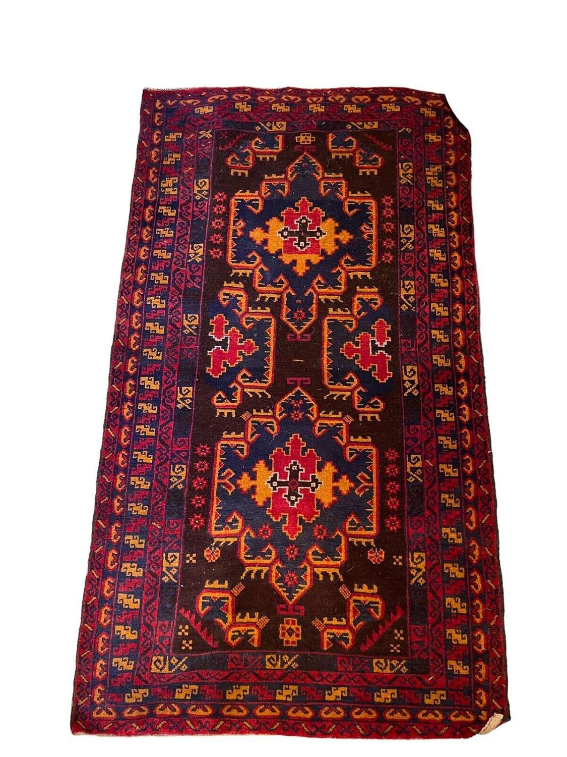 Vintage hand woven Persian belouch rug 107cm x 184 cm Blue Ground