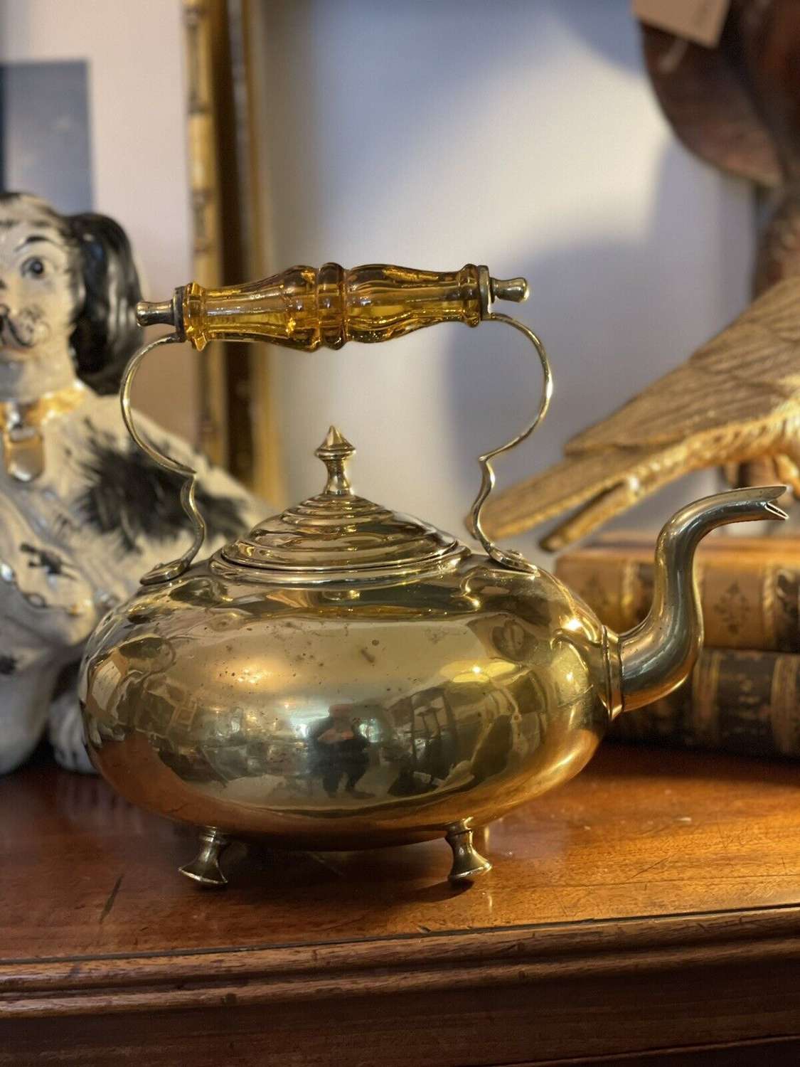 Edwardian brass spirit kettle with glass handle