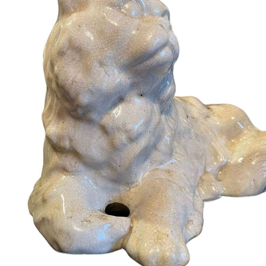 19th Century pottery sculpture of a reclining cat