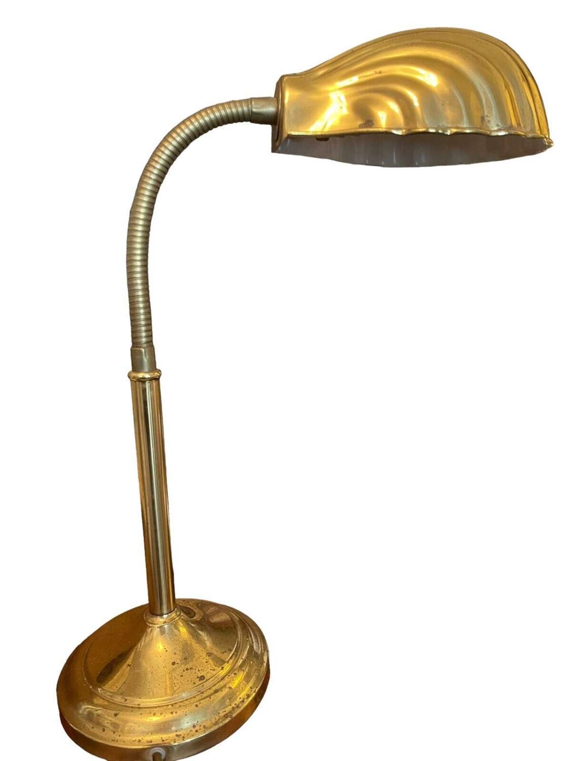 ART DECO STYLE BRASS GOOSENECK LAMP - WITH CLAM SHELL SHADE -