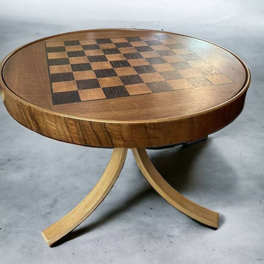 Vintage Mid Century Bent Wood Chess Table / Game Table
