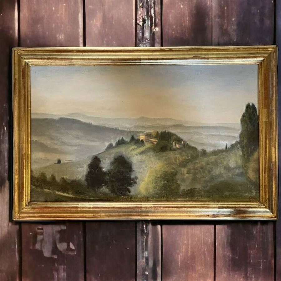 Vintage impressionist oil painting Italian hill side scene