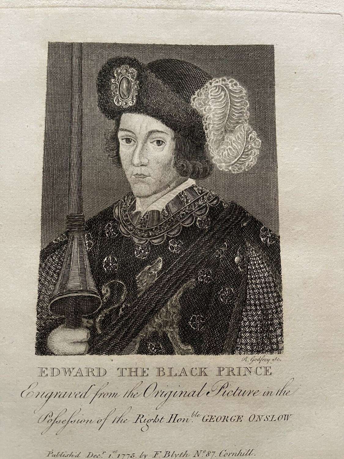 Antique Copper Plate Engraving Edward The Black Prince 1775