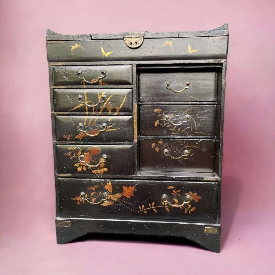 Black Japanese Chinoiserie lacquer cabinet
