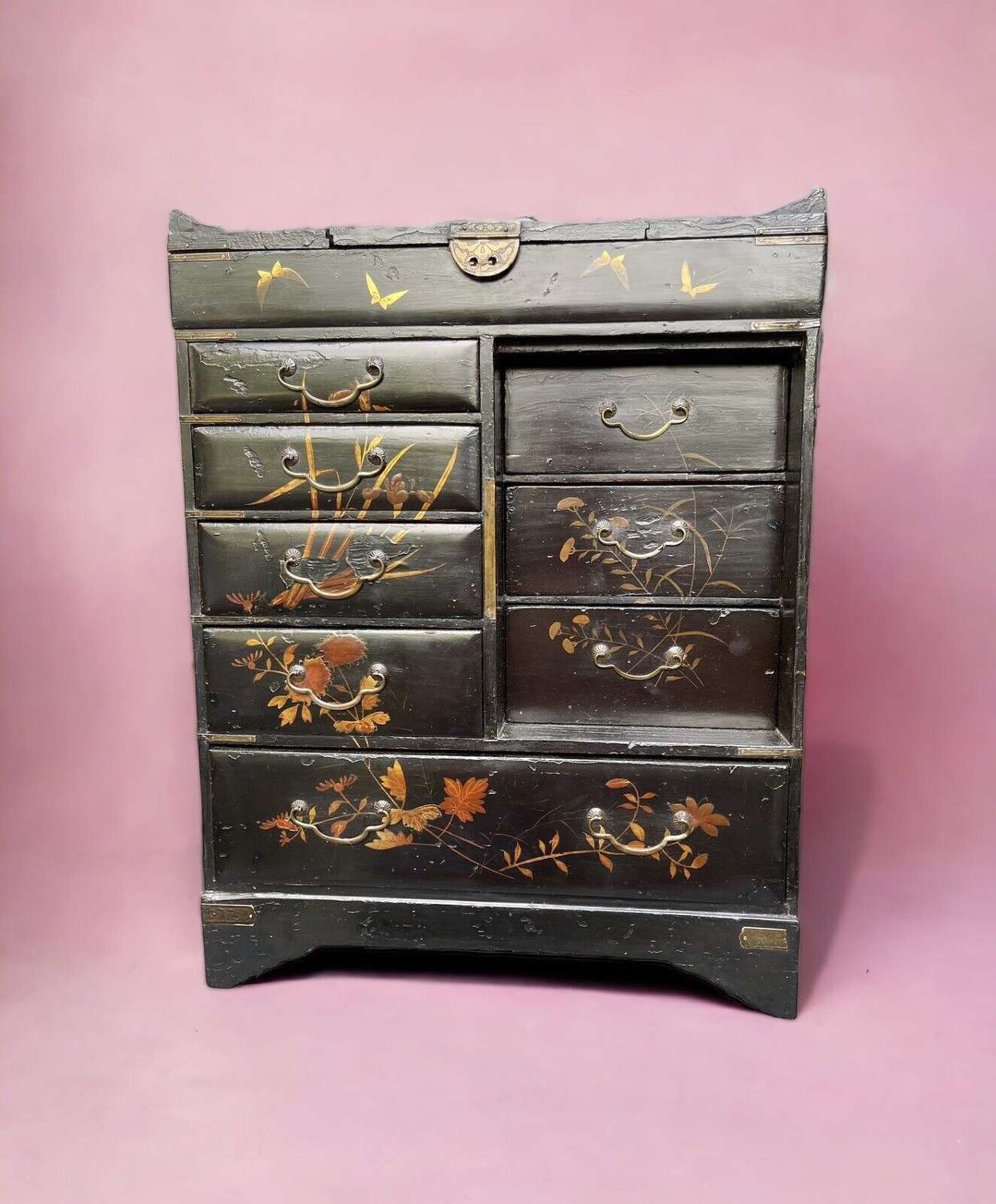 Black Japanese Chinoiserie lacquer cabinet