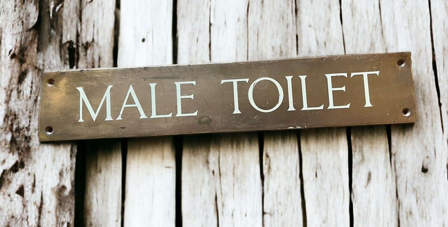 Antique Salvaged Copper And Enamel Sign “ Male Toilet”