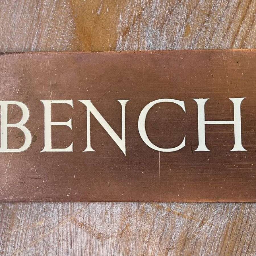 Antique Copper And Enamel Sign “ Bench” Circa 1920