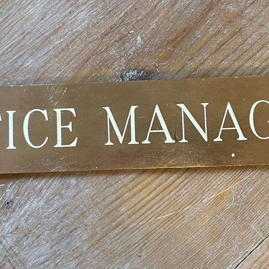 Antique 1920's copper sign " OFFICE MANAGER"