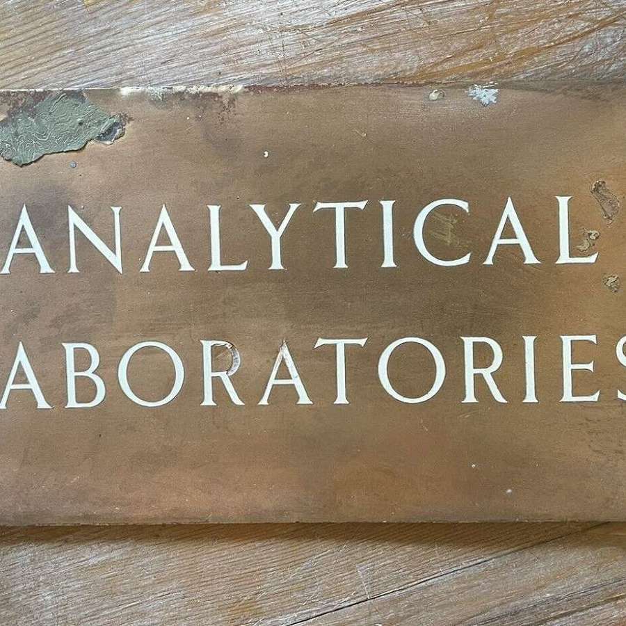 Antique Copper & Enamel Analytical Laboratories sign Circa 1920