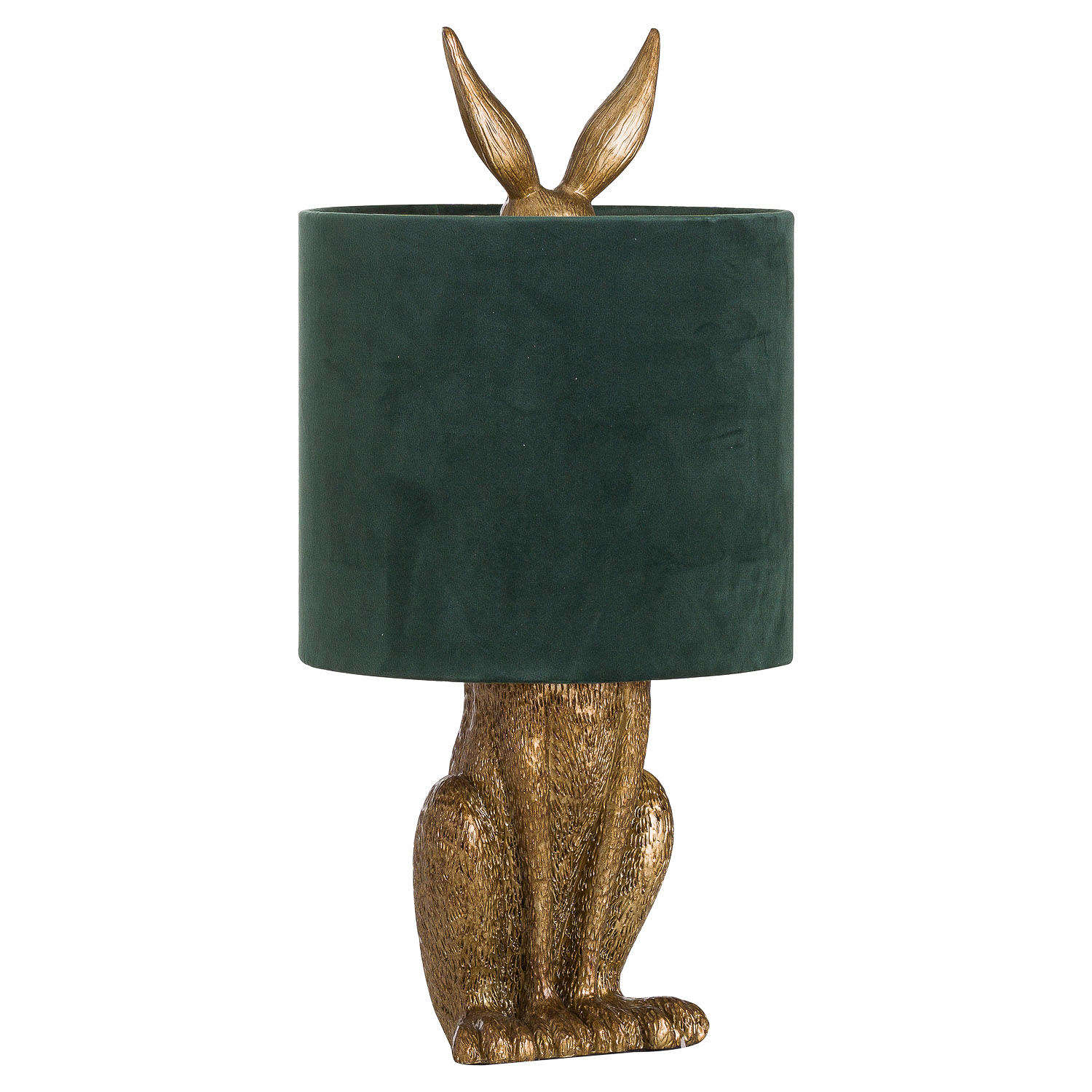 Gold rabbit lamp with green velvet shade