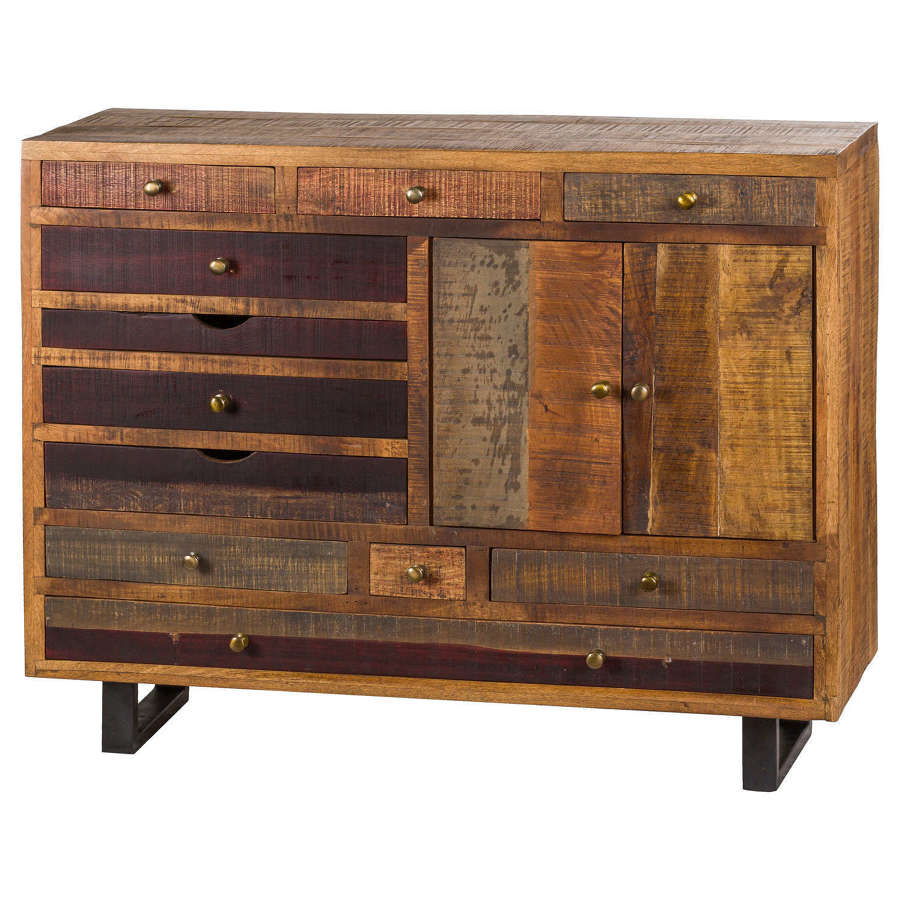 Multi Drawer Reclaimed Industrial Chest With Brass Handles