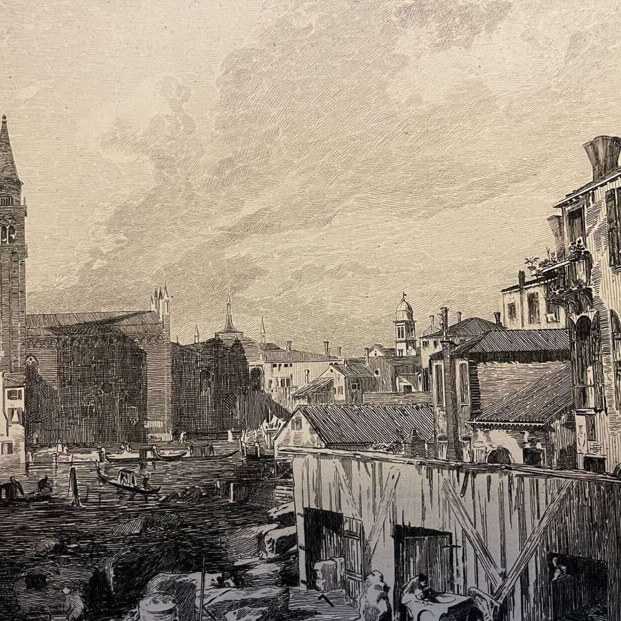 An original etching after Canalettos " The Stone masons yard"  1876