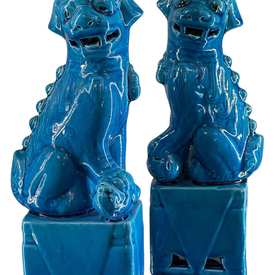 Chinese blue ceramic Foo Dogs