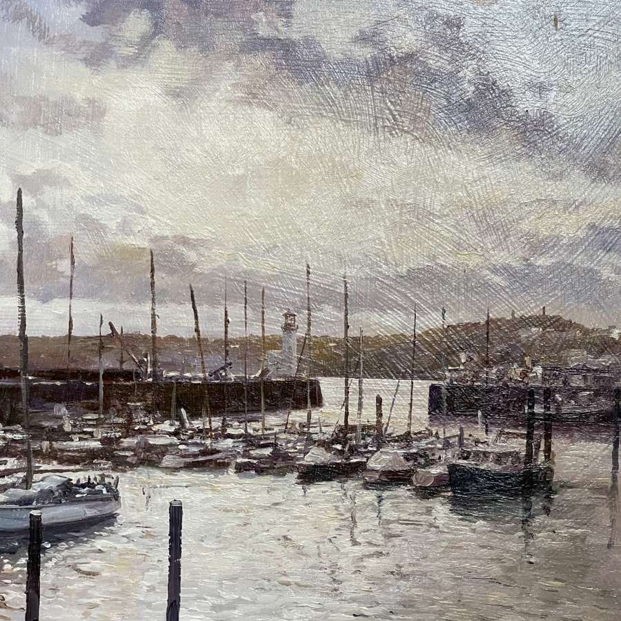 Scarborough Harbour by Michael Salt oil on board