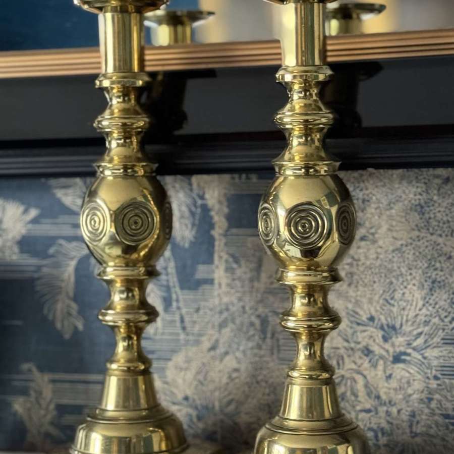 Victorian Brass Bullseye candlesticks