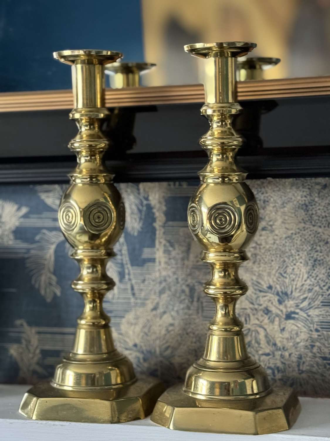 Victorian Brass Bullseye candlesticks
