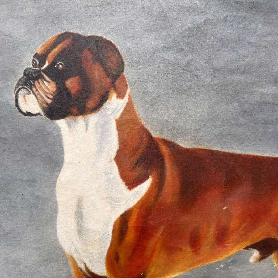 Large oil painting of a boxer dog