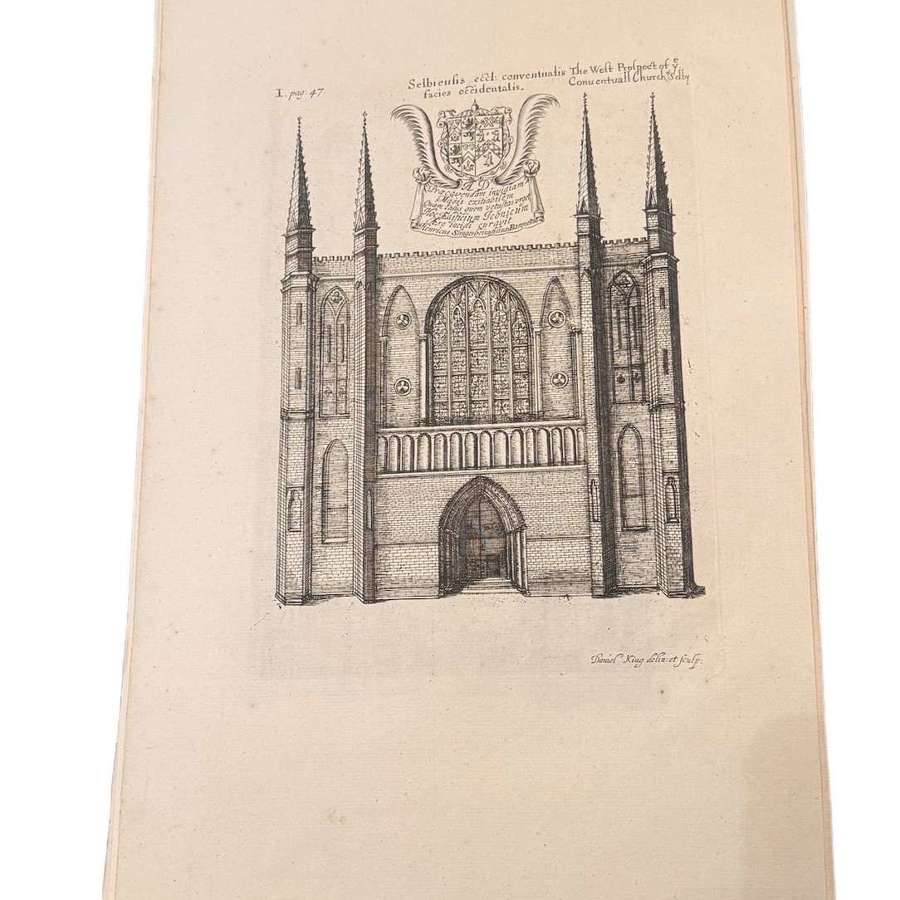 Original Engraving Selby Abbey by Daniel King 1655