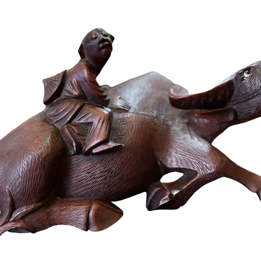 Chinese wooden buffalo and rider