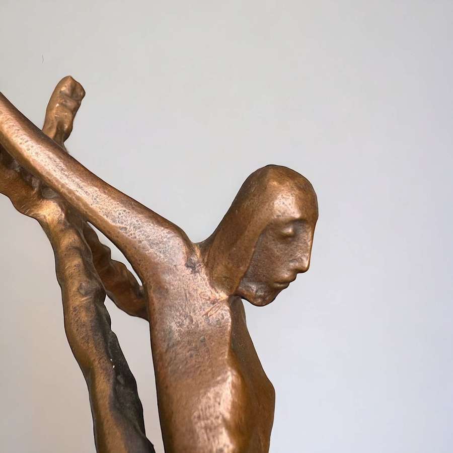 Modernist bronze processional crucifix