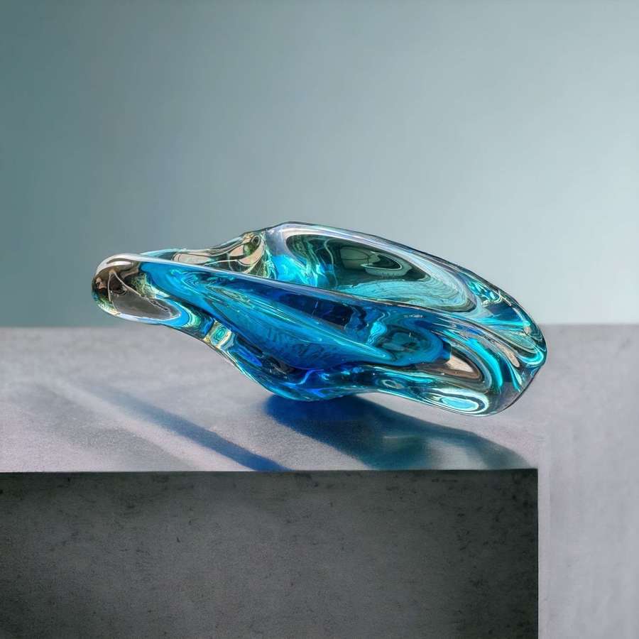 Mid Century modern Murano art glass in aqua blue